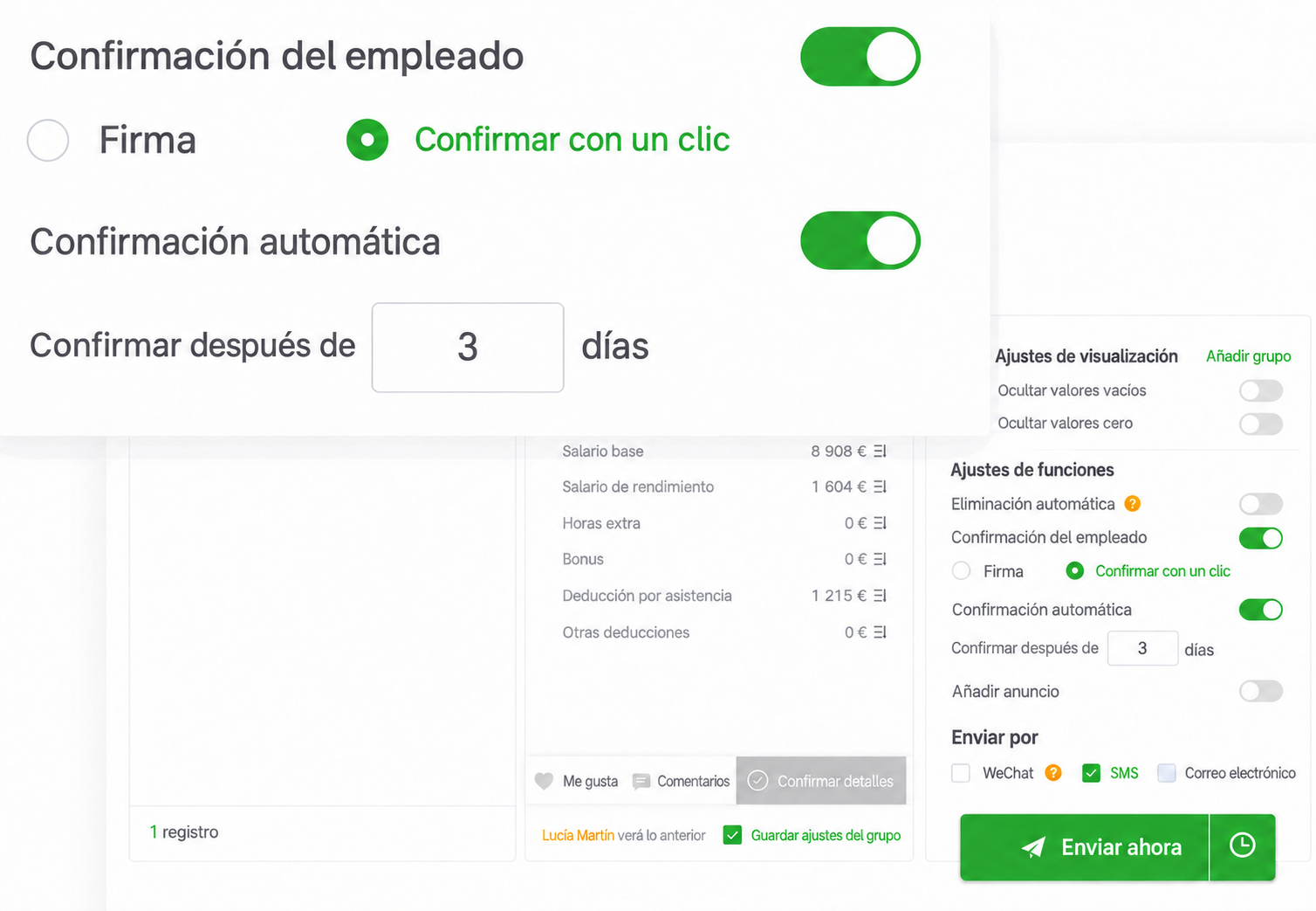 Interfaz de SugarHR: confirmación de recepción