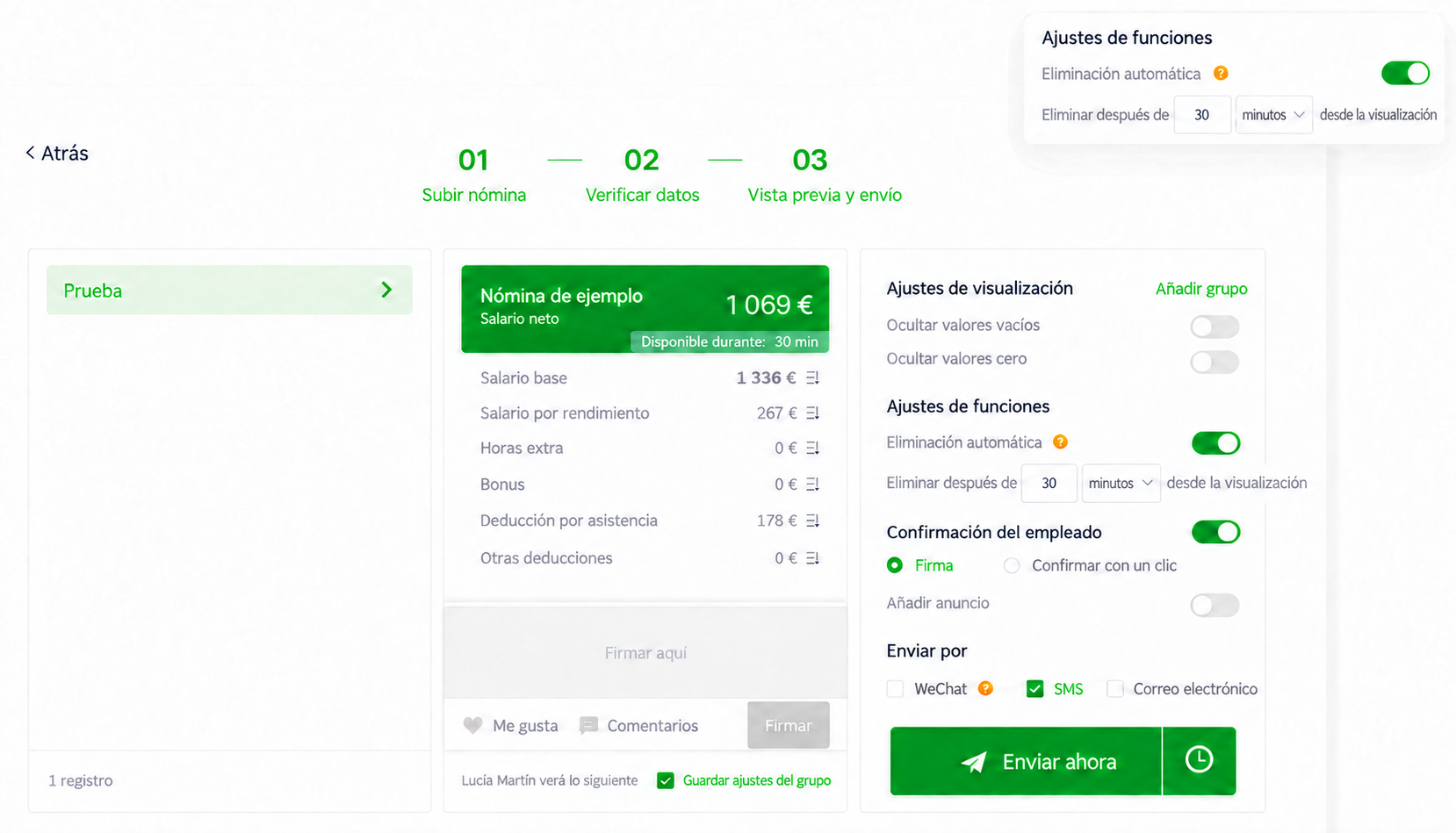 Interfaz de SugarHR: acceso temporal a recibos