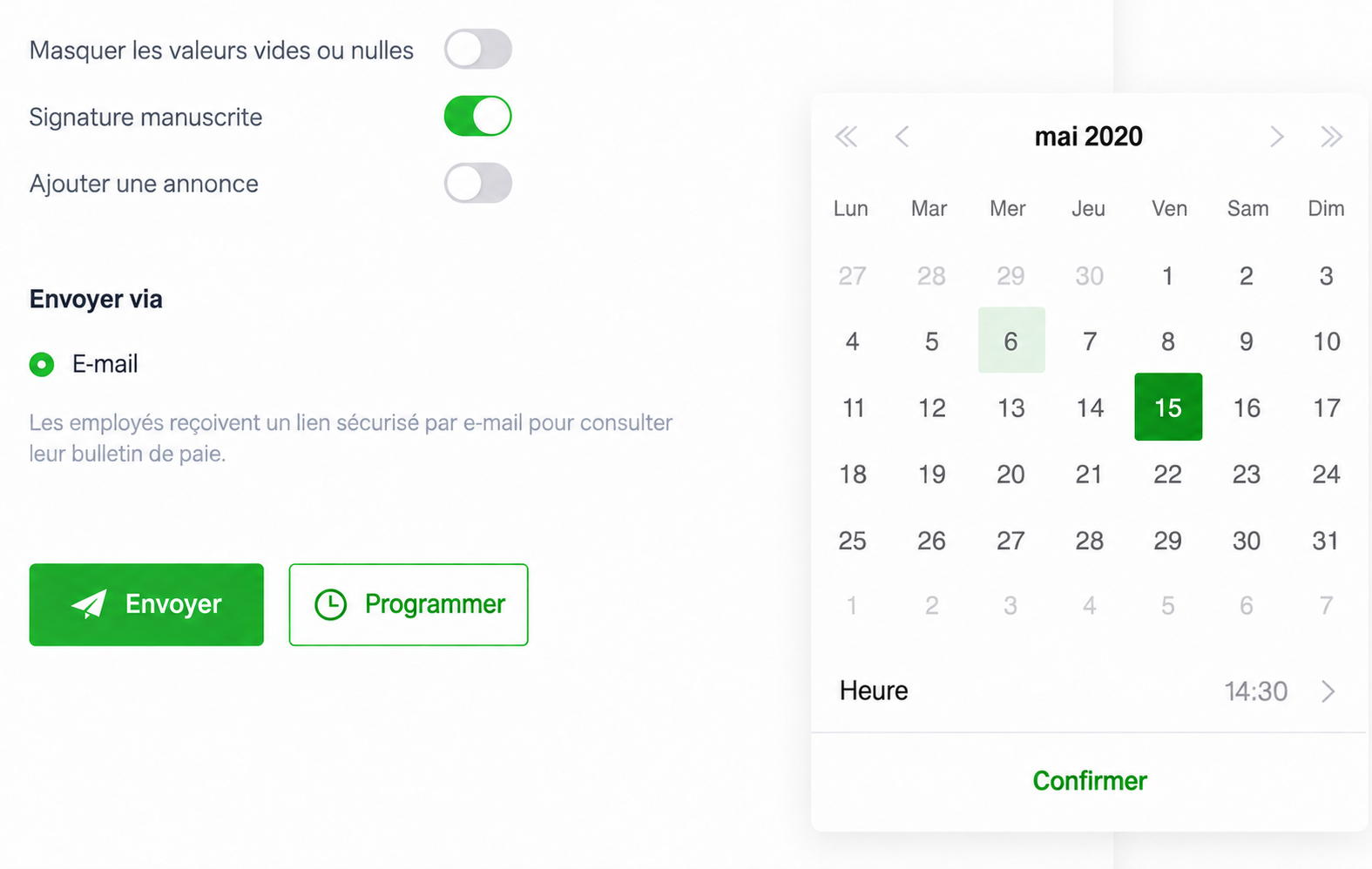 Interface SugarHR : envoi groupé de fiches de paie