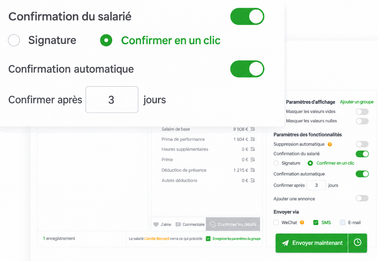 Interface SugarHR : confirmation de réception