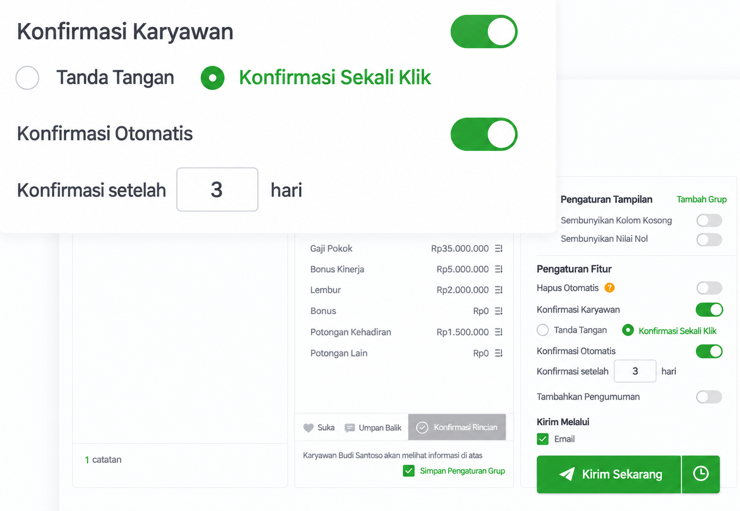 Tampilan produk SugarHR untuk konfirmasi penerimaan slip gaji