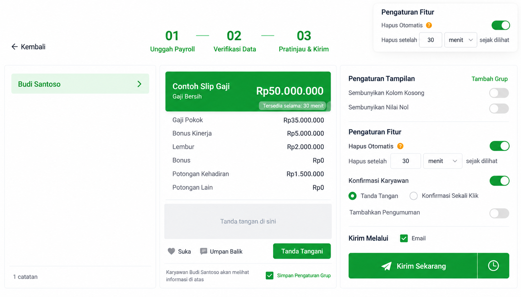 Tampilan produk SugarHR untuk akses slip gaji berbatas waktu