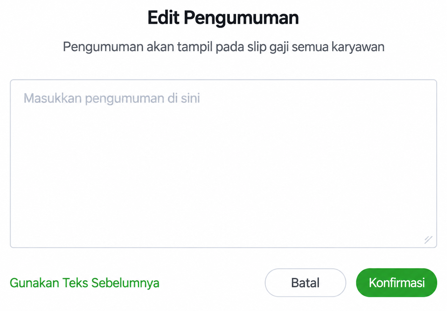 Tampilan produk SugarHR untuk pengumuman slip gaji