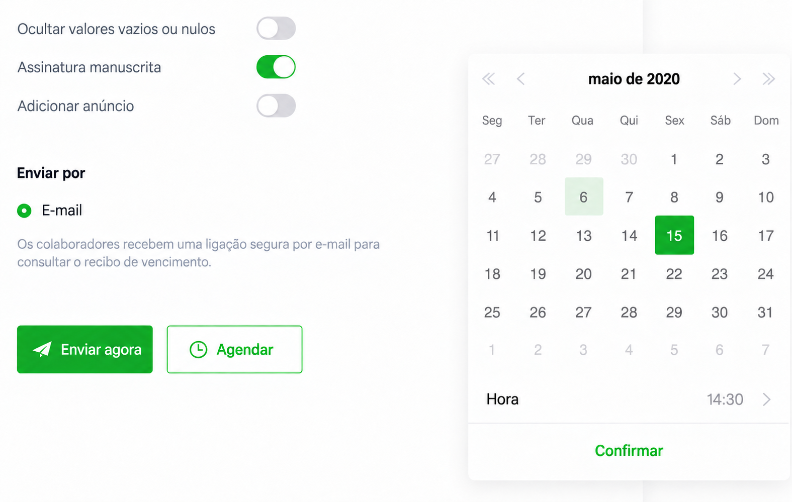 Interface SugarHR: envio em massa de recibos de vencimento