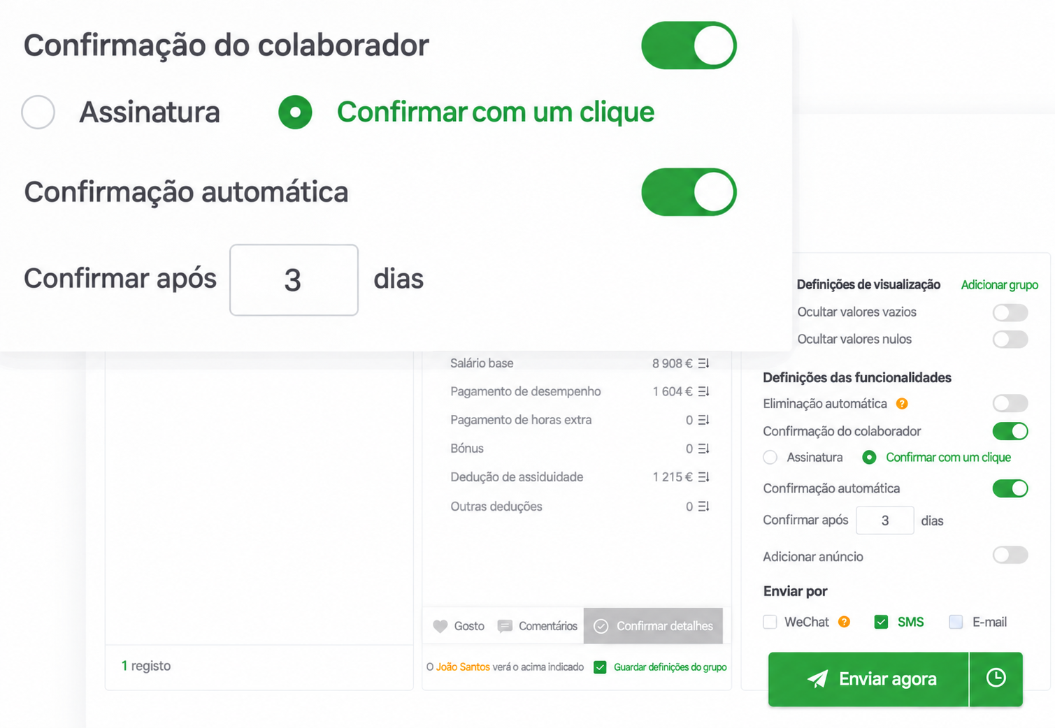 Interface SugarHR: confirmação de receção
