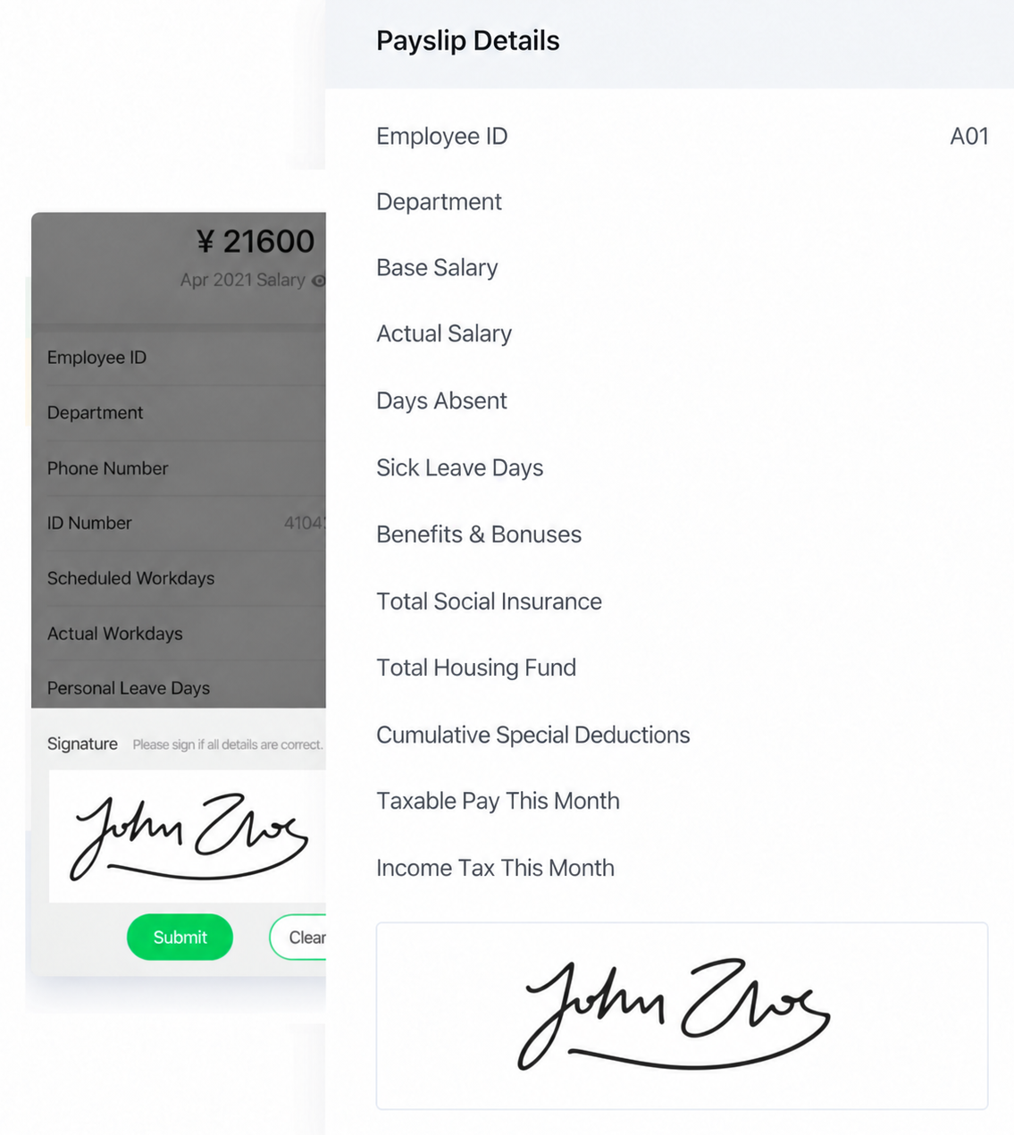 Handwritten signatures product screen
