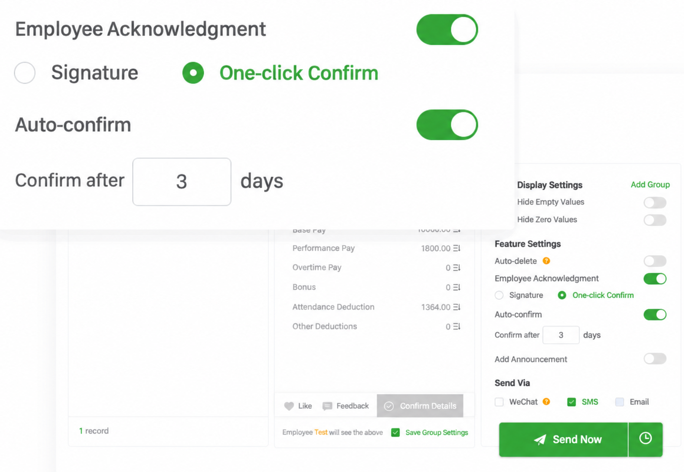 One-click acknowledgment product screen